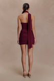 Mattea Diamante Mini Dress With Scarf Plum