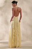 Bea Lemon Plunge Neck Ruffled Maxi Dress