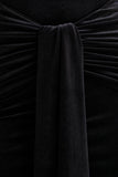 Idalina Black Velvet High Neck Maxi Dress With Gathered Detailing