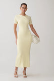 Junie Cross Over Neck Slinky Maxi Dress Lemon