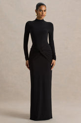 Alula Black High Neck Maxi Dress With Twist Detail