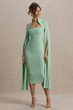 Linden Light Green Bodycon Cape Sleeve Midi Dress