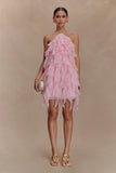 Marigold Ruffle Halter Mini Dress Powder Pink