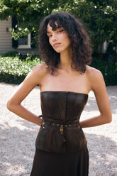 Thalia Faux Leather Boned Corset Dark Chocolate
