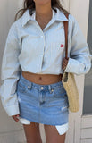 Lola Blue Stripe Embroidered Button Up Shirt