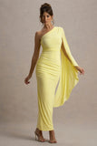Clementina Lemon Asymmetric Cape Sleeve Maxi Dress