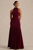 Tasmin Burgundy High Neck Maxi Dress With Drop Waist
