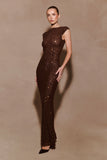 Samara Sleeveless Diamante Maxi Dress Chocolate
