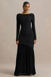 Yanira Black Crepe And Georgette Boat Neck Maxi Dress With Drop Waist