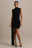 Sorenna Black High Neck Mini Dress With Wrap And Sash Detail