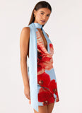 Heidi Mini Dress Turquoise Bloom