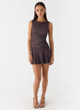 Kelda Mini Dress Chocolate Blue Dot