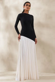 Jasira Black White Crew Neck Maxi Dress With Asymmetric Drop Waist