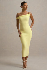 Salome Lemon Twisted Asymmetric Midi Dress