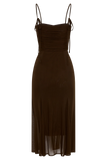 Willa Gathered Mesh Midi Dress Chocolate