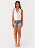 Justin Low Rise Denim Shorts Vintage Blue Bleach Wash