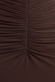 Premiere Brown Boat Neck Maxi Dress With Cape Sleeves And Open Back