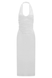 Daniela Ruched Halter Midi Dress White