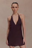 Regina Halter Lace And Satin Mini Dress Chocolate