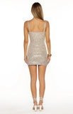 Malita Silver Sequin Gold Trim Party Mini Dress