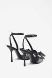 Bowing Black Satin Heeled Sandals With Diamante Bows
