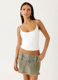 Roman Low Rise Denim Mini Skort Vintage Tan Wash