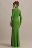 Hourglass Green Long Sleeve Twisted Maxi Dress With Split