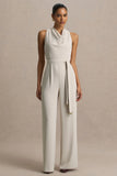 Corina Nude Cowl Neck Jumpsuit With Tie Detail