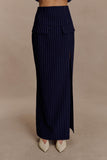 Cassie Column Maxi Skirt Navy Pinstripe