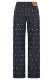 Alima Mid Rise Stud Denim Jeans Washed Indigo Blue