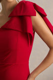 Ambretta Red One Shoulder Midi Dress With Bow