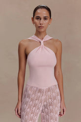 Angelika Twist Front Knit Top Baby Pink