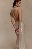Carnation Sequin Halter Midi Dress Gold