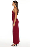 Del Mar Burgundy Crepe Formal Maxi Dress
