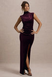 Abilene Port Velvet High Neck Split Maxi Dress