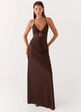 Flora Satin Maxi Dress Chocolate