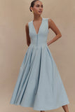 Keely Cotton Sleeveless Midi Dress Sky Blue