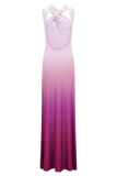 Marlee Asymmetrical Slinky Maxi Dress Ombre Pink