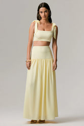 Reminiscent Lemon Ruched Maxi Skirt