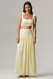 Reminiscent Lemon Ruched Maxi Skirt