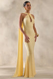 Rhoda Lemon Twist Halter Neck Cape Maxi Dress