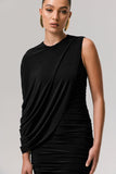 Fortuna Black Ruched Mini Dress With One Sleeve