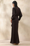 Perla Dark Brown High Neck Maxi Dress With Gathered Detailing