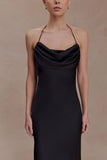 Lydia Cowl Neck Satin Maxi Dress Black