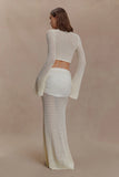 Mania Crochet Long Sleeve Cropped Top Ivory
