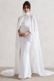 Saint Cream Fishtail Split Maxi Dress With Chiffon Cape