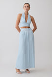 Amaris Sleeveless Plisse Halter Top Pale Blue