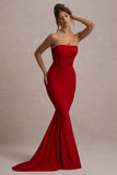 Impress Me Red Strapless Bandeau Fishtail Maxi Dress