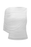 Pruedance Slinky Draped Top With Mesh Overlay White