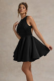 Waverly Black Racer Neck Sleeveless Skater Mini Dress